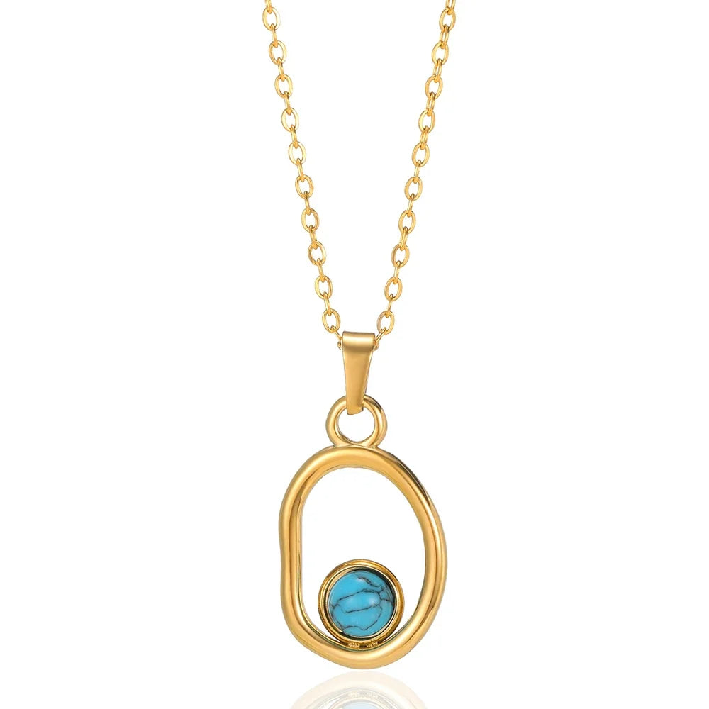 Dainty Circle Outline Stone Necklace in lapis