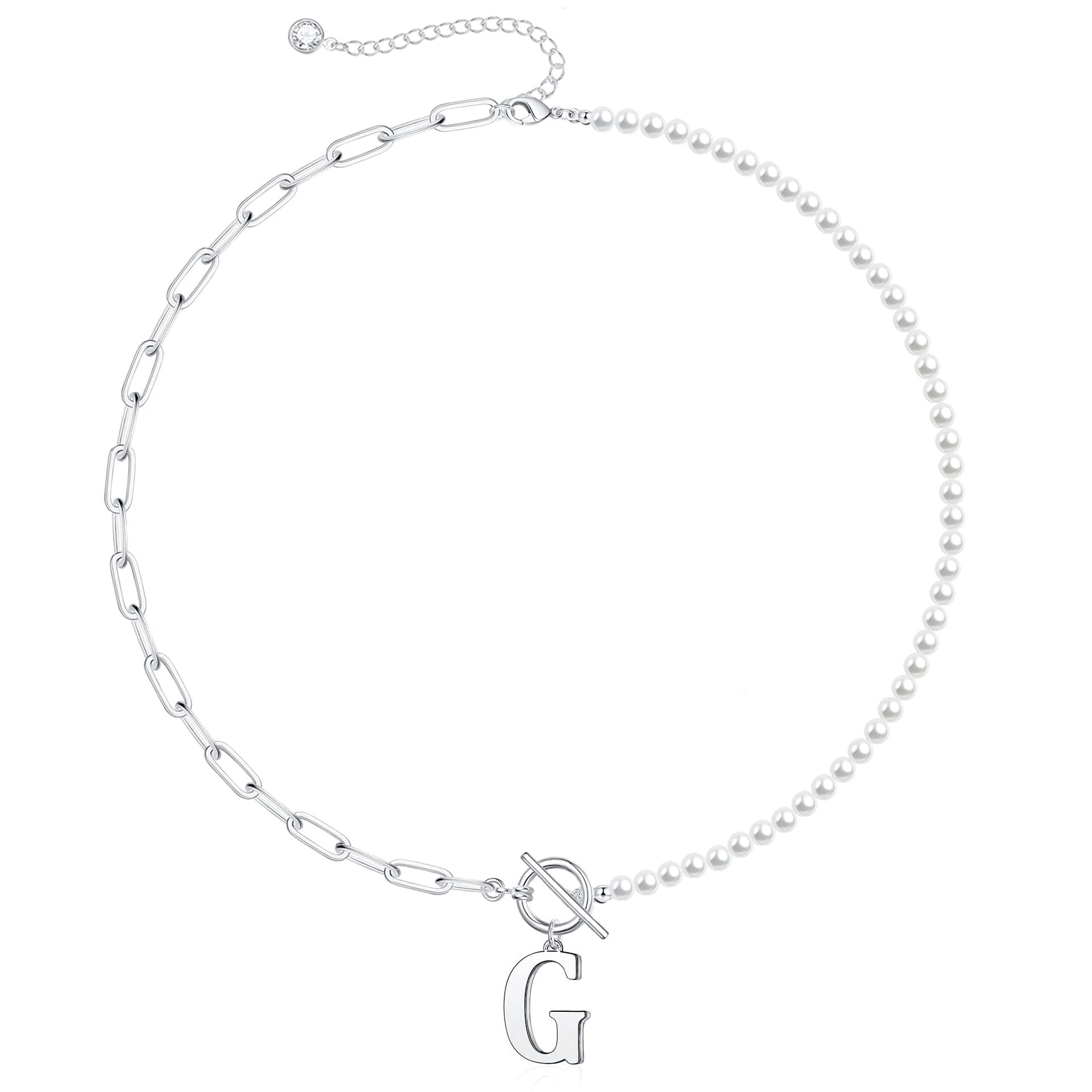 pearl paperclip chain letter initial necklace