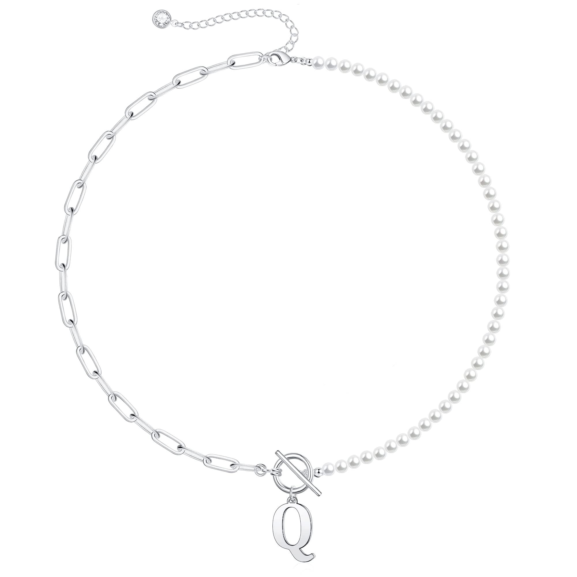 pearl paperclip chain letter initial necklace