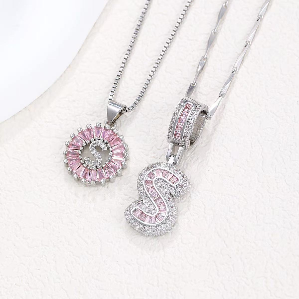2pc 14k diamond letter initial necklaces limited pink edition