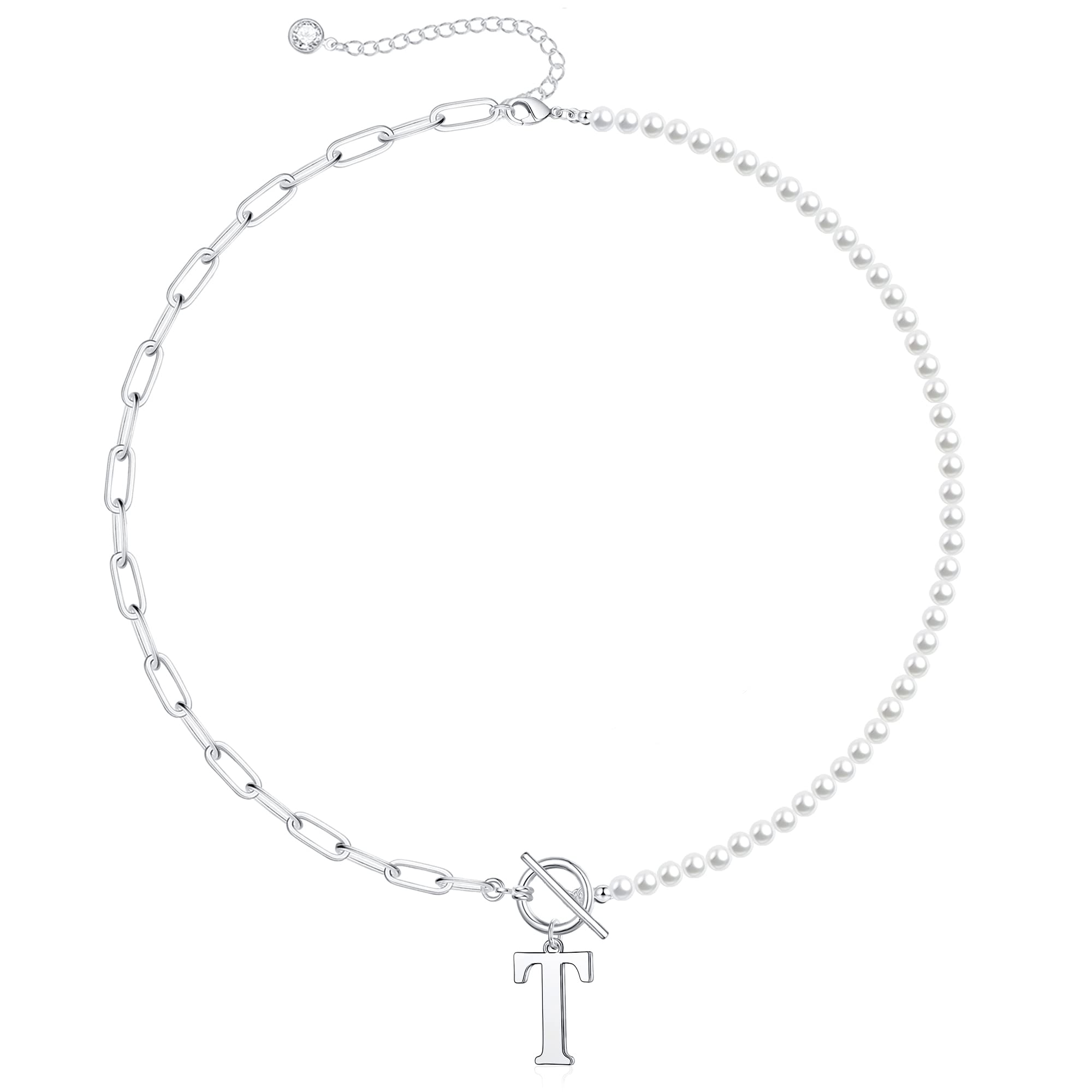 pearl paperclip chain letter initial necklace