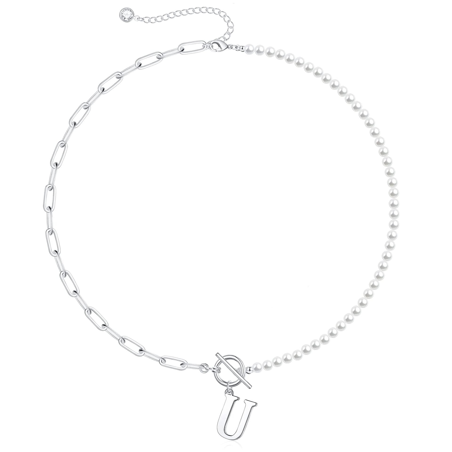 pearl paperclip chain letter initial necklace