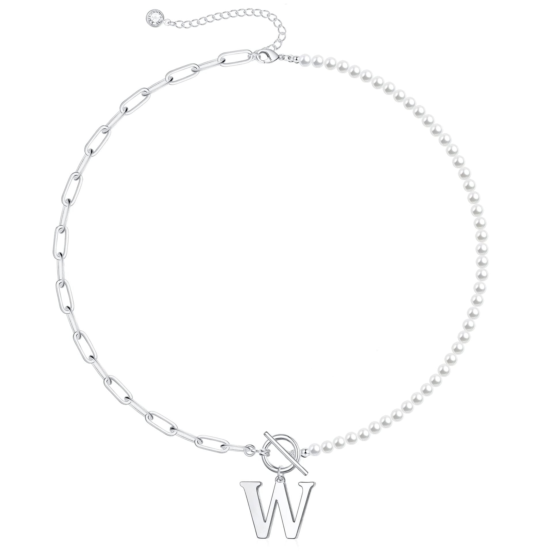 pearl paperclip chain letter initial necklace