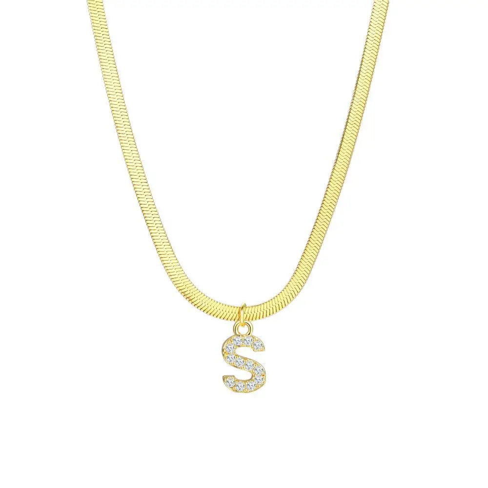 dainty diamond letter initial herringbone necklace
