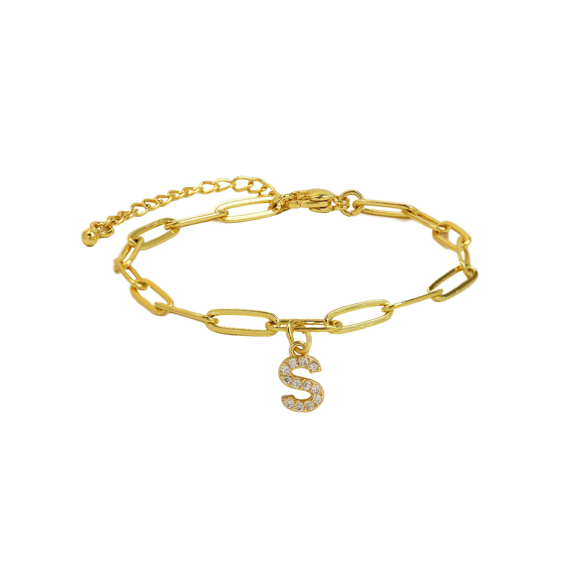 dainty paperclip letter initial bracelet