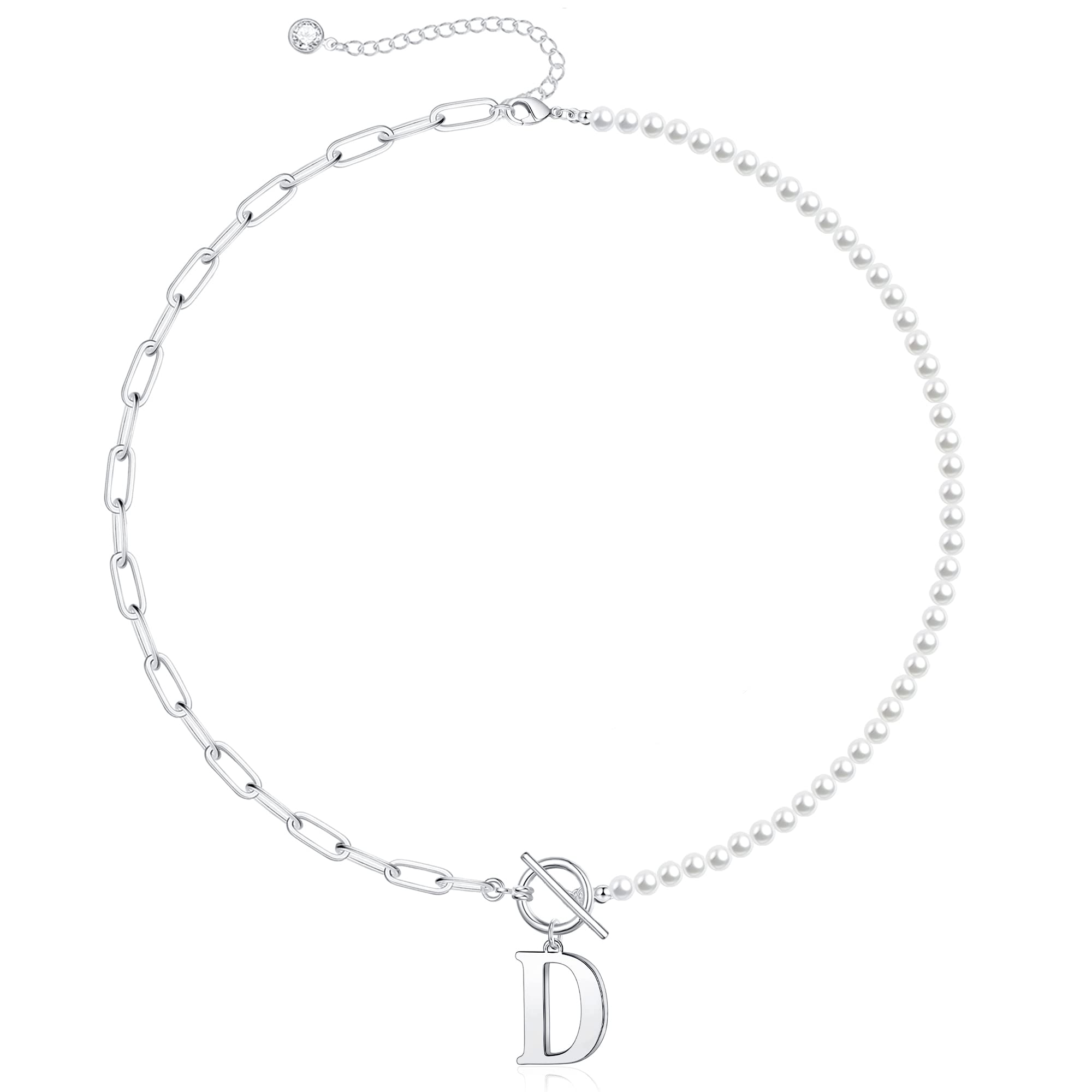 pearl paperclip chain letter initial necklace