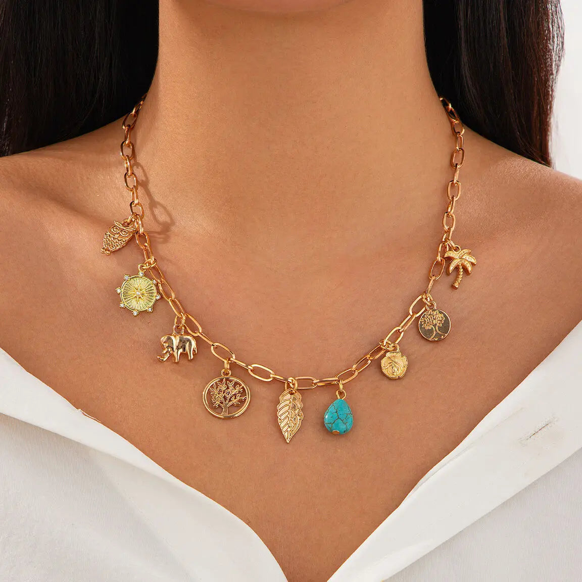 Paperclip Tropical Charm Necklace