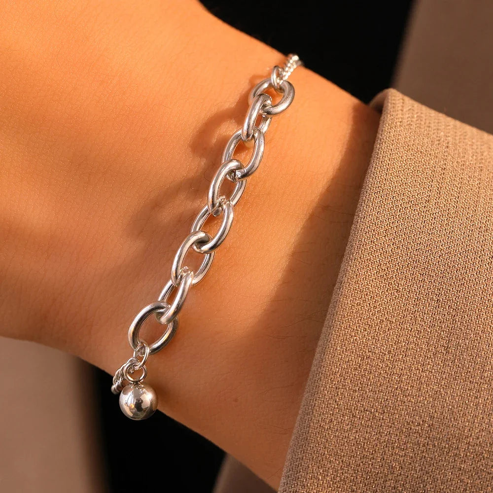 Dainty Curb & Bold Paperclip Chain Bracelet in silver