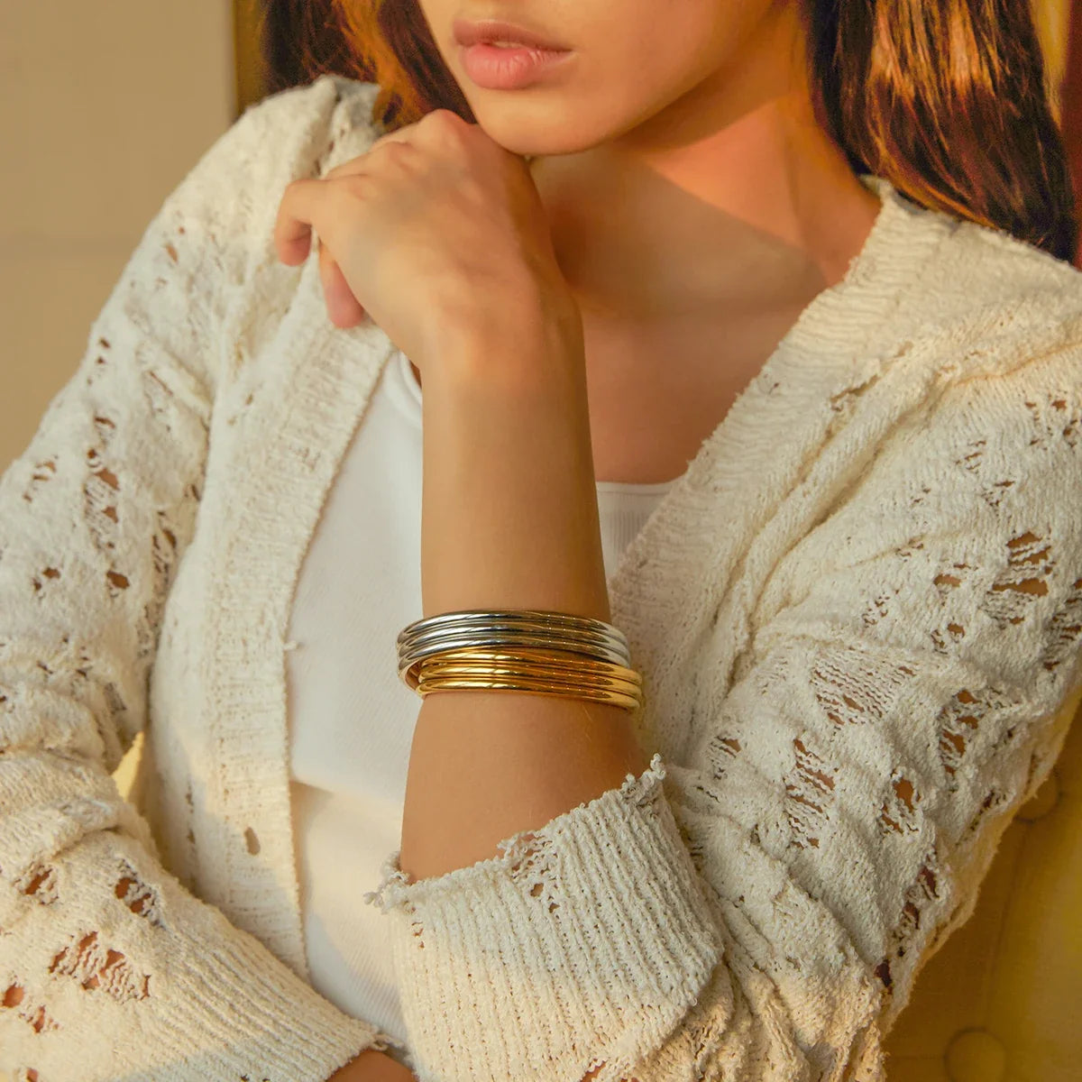 18k Triple Ribbed Bangle Bracelet