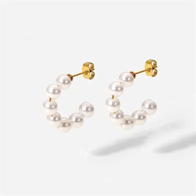 elegant c hoop pearl earrings