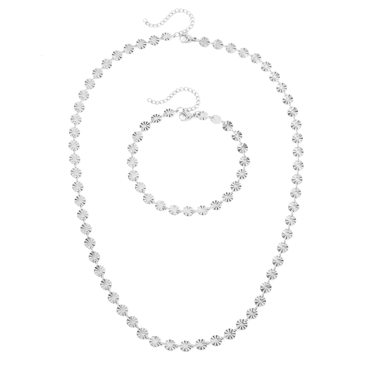 Circle Spiral Bracelet and Necklace Set in silver