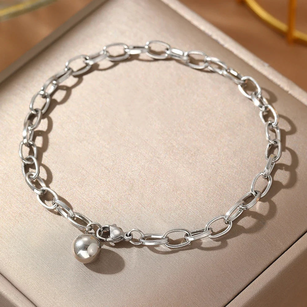 Chunky Paperclip Tassel Ball Bracelet in silver