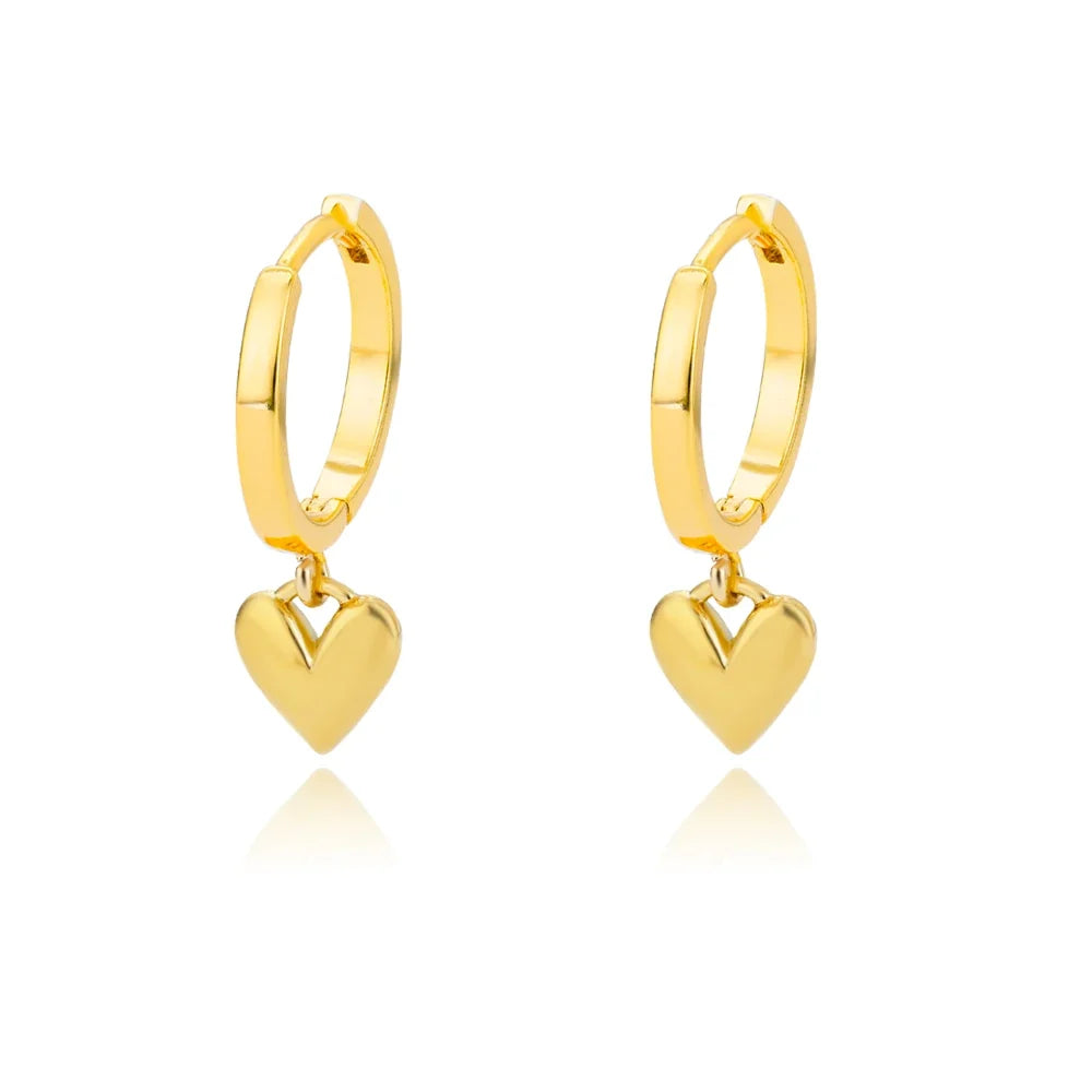 Dainty Heart Dangle Huggie Hoop Earrings in gold