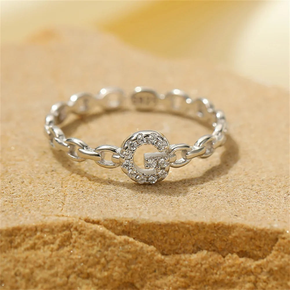 dainty diamond letter initial ring