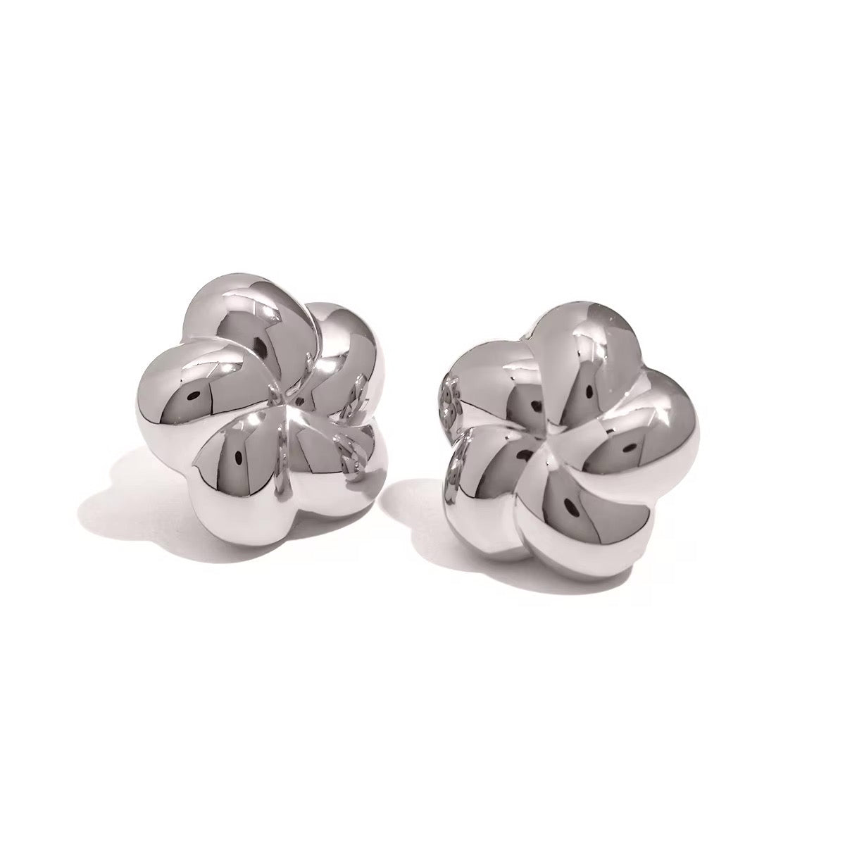 Spiral Bubble Floral Stud Earrings in silver