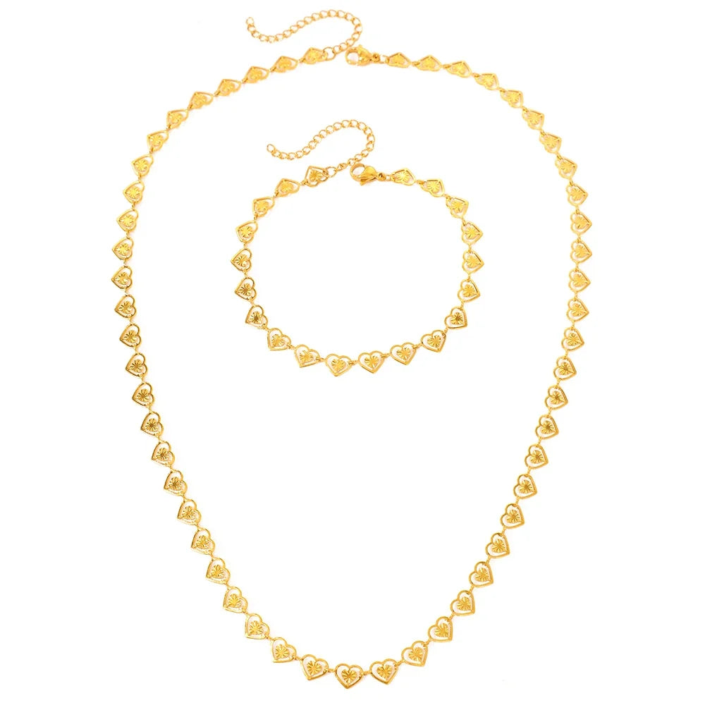 Dainty Spiral Hearts Bracelet and Necklace Set in gold
