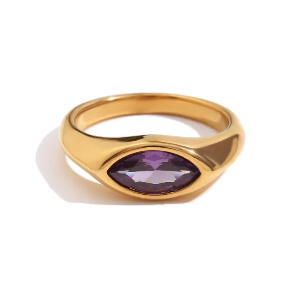 18k Oval Diamond Cut Ring in purple