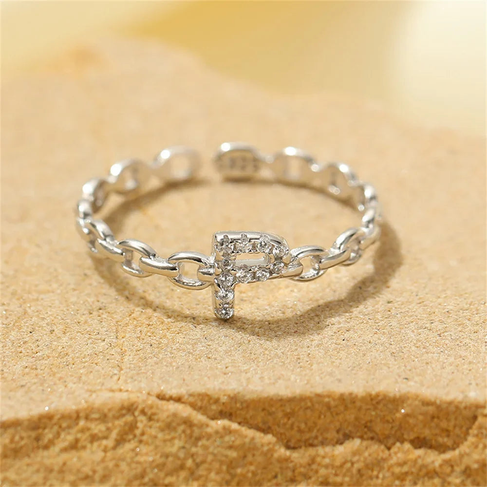 dainty diamond letter initial ring