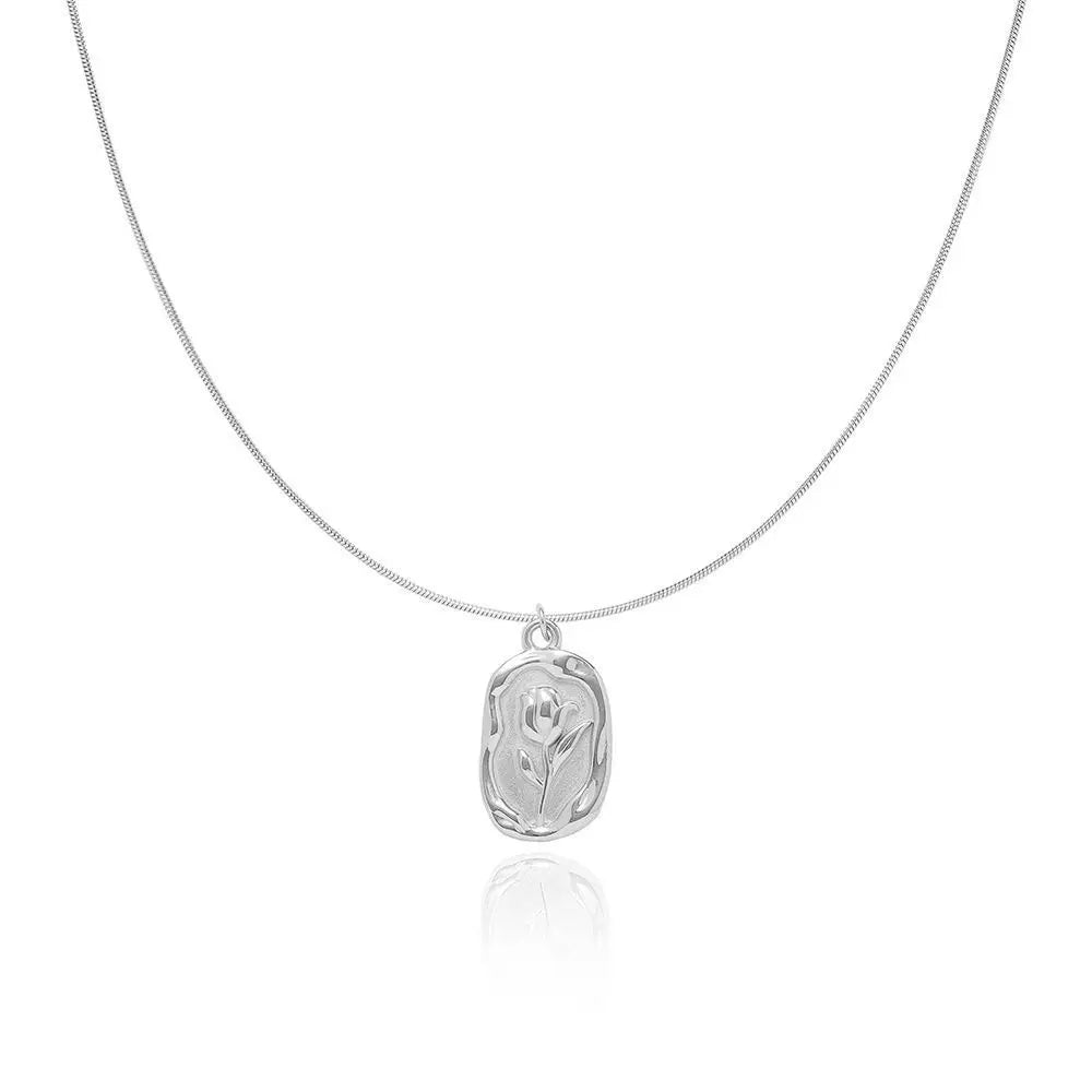 Feminine Tulip Floral Pendant Necklace in silver