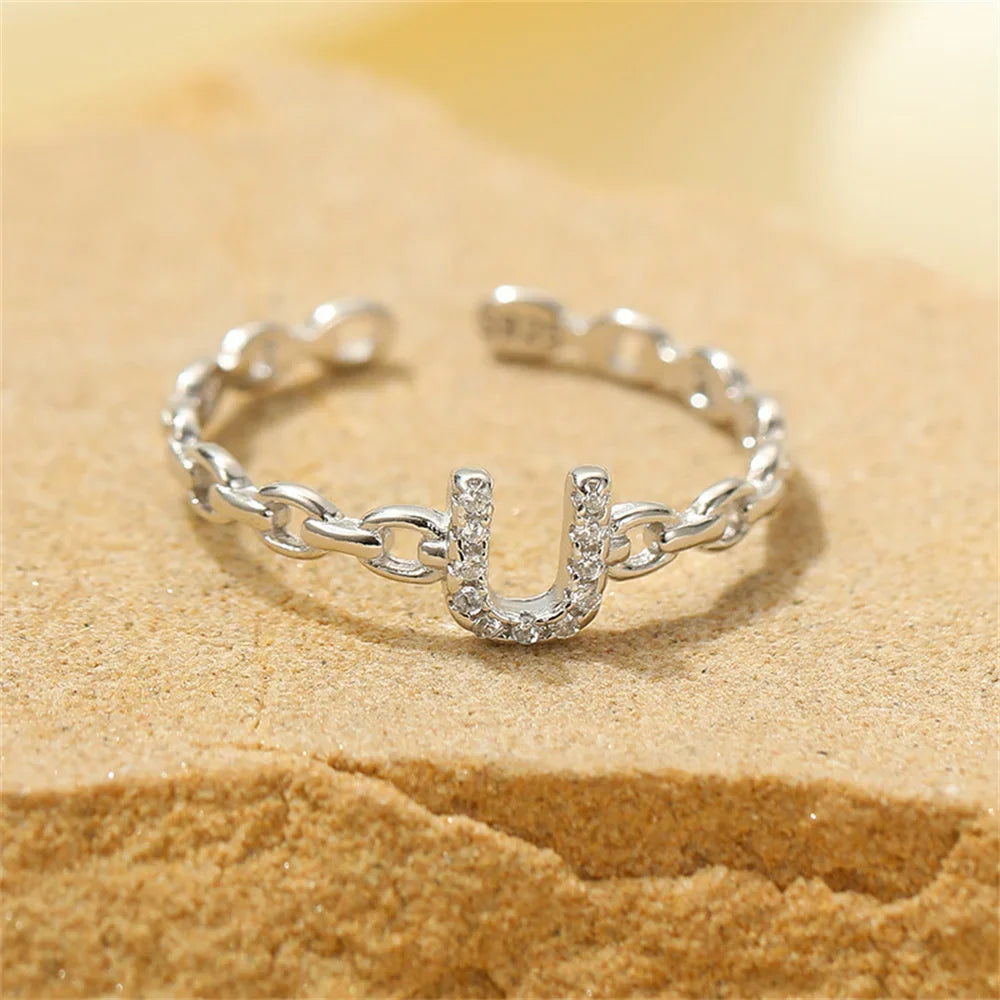 dainty diamond letter initial ring