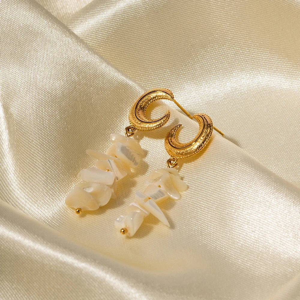 Crescent Moon Shell Dangle Earrings