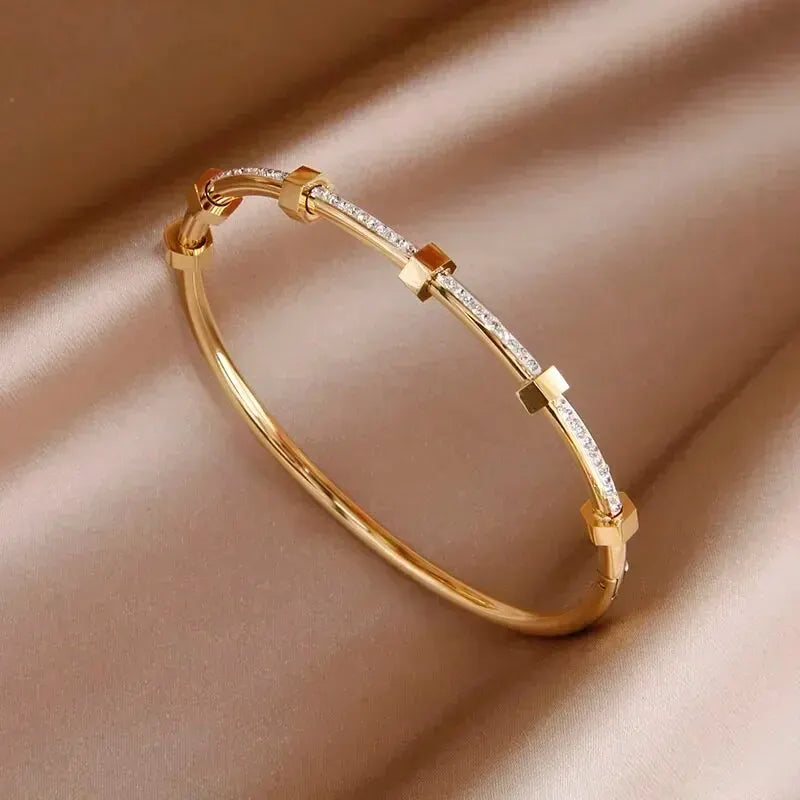 Classy Diamond Hex Bangle Bracelet in gold