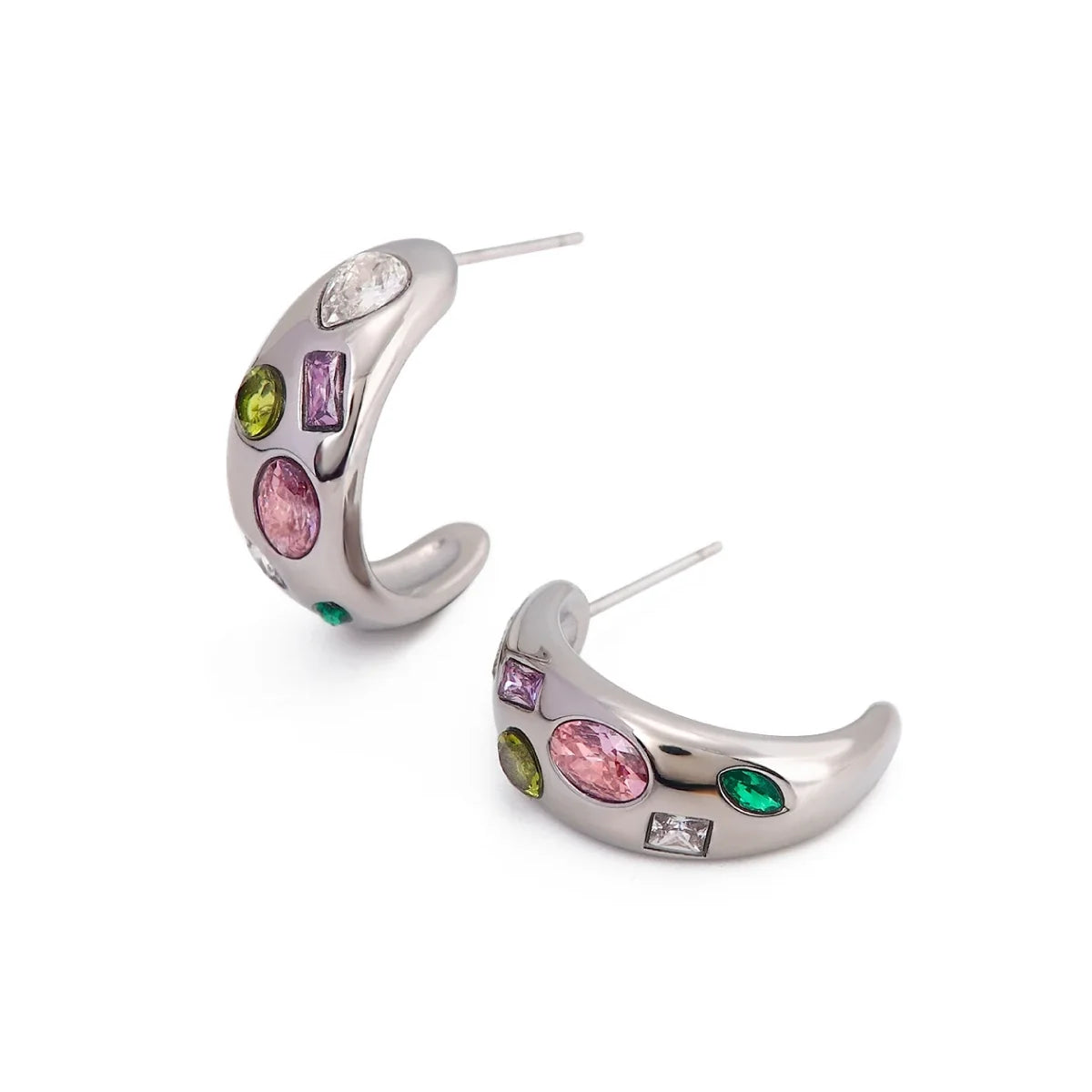 Gem Mine Crescent Moon Stud Earrings in silver