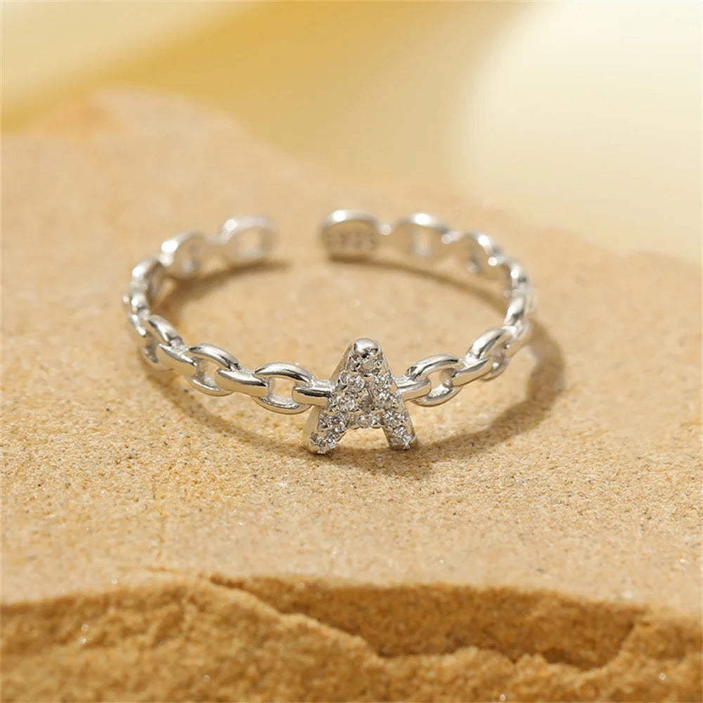 Dainty Diamond Letter Initial Ring in silver