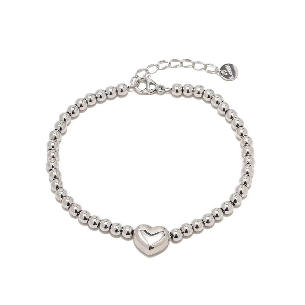 18k Classy Beaded Heart Bracelet in silver