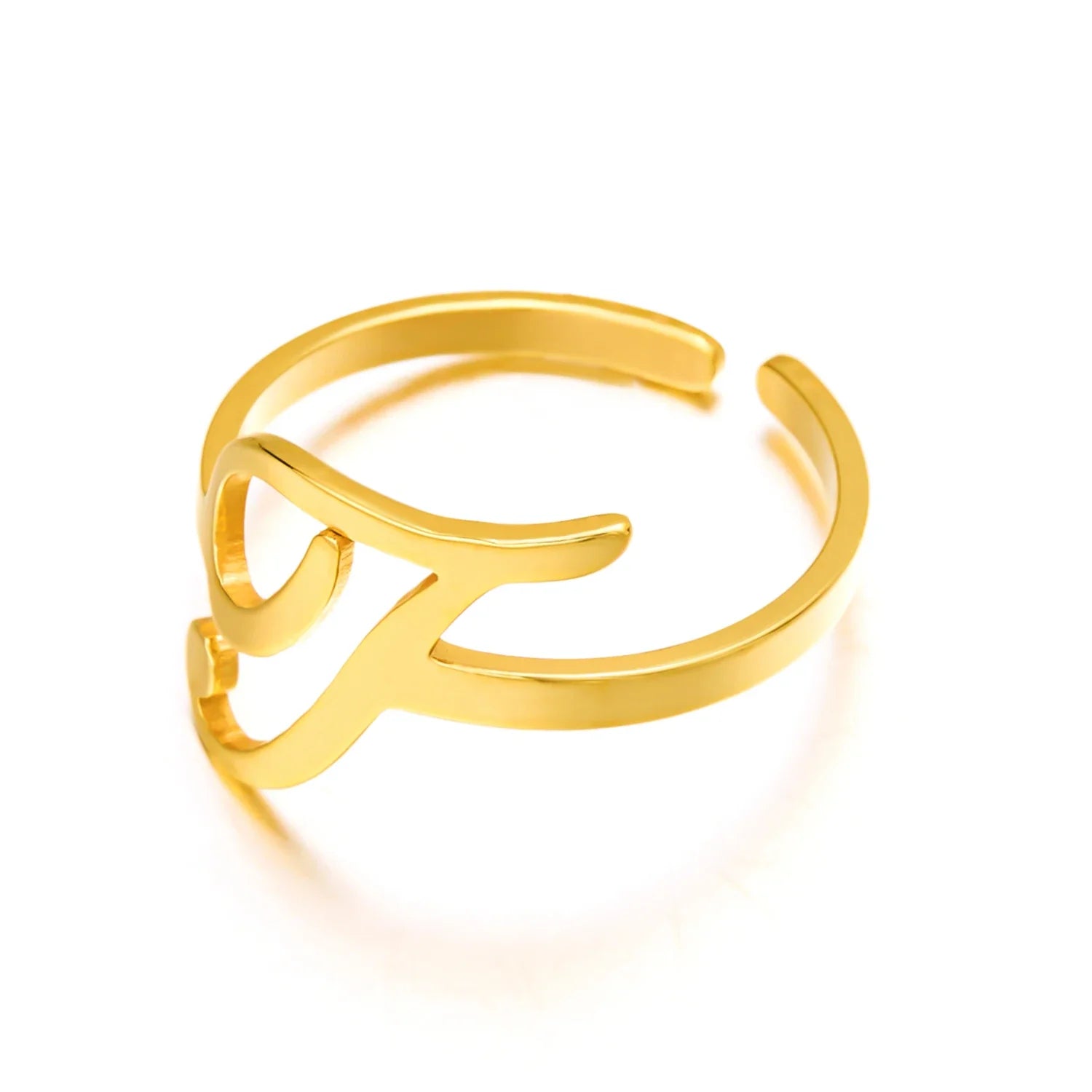 adjustable italic cursive letter initial ring