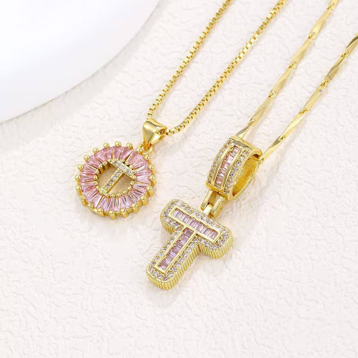 2pc 14k diamond letter initial necklaces limited pink edition