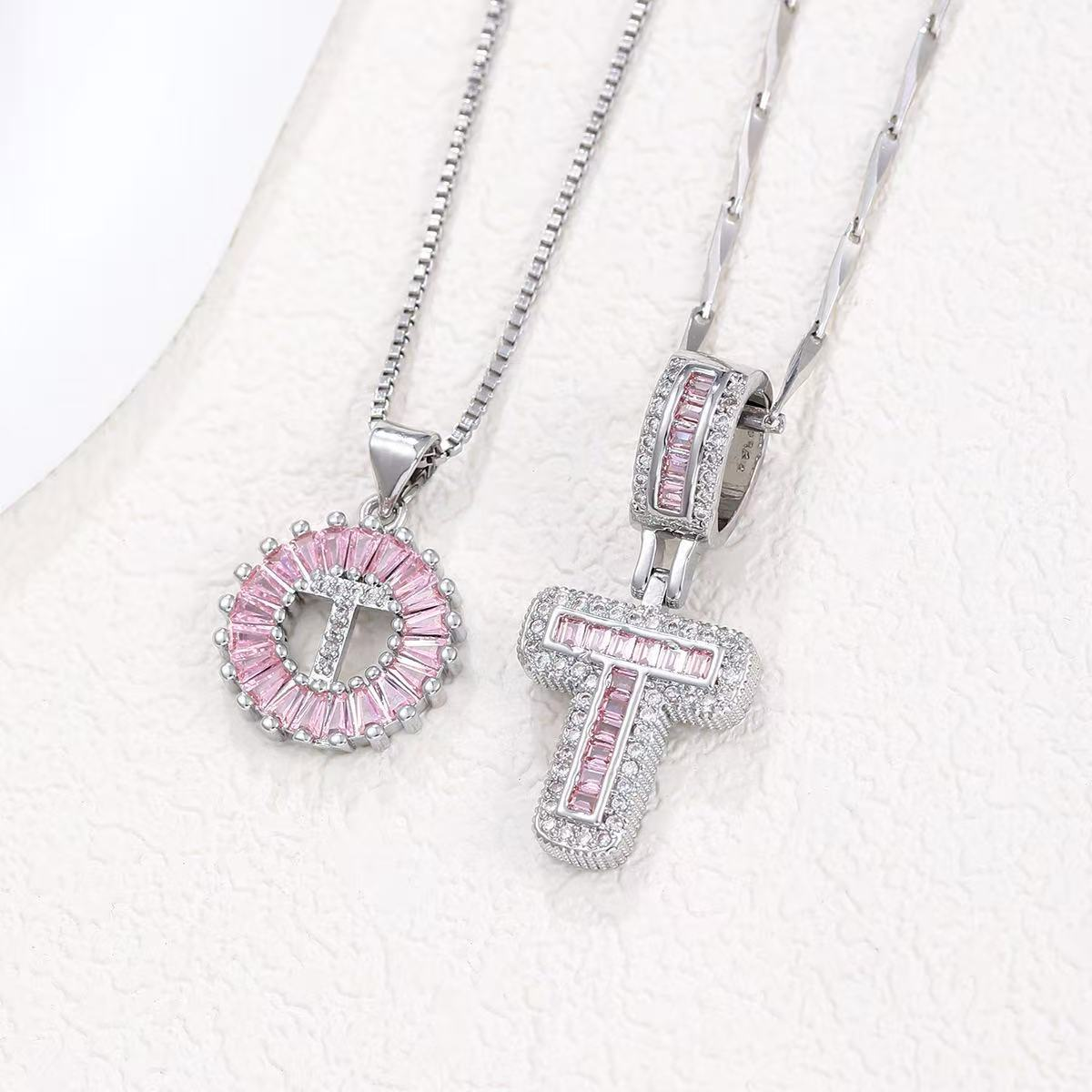 2pc 14k diamond letter initial necklaces limited pink edition
