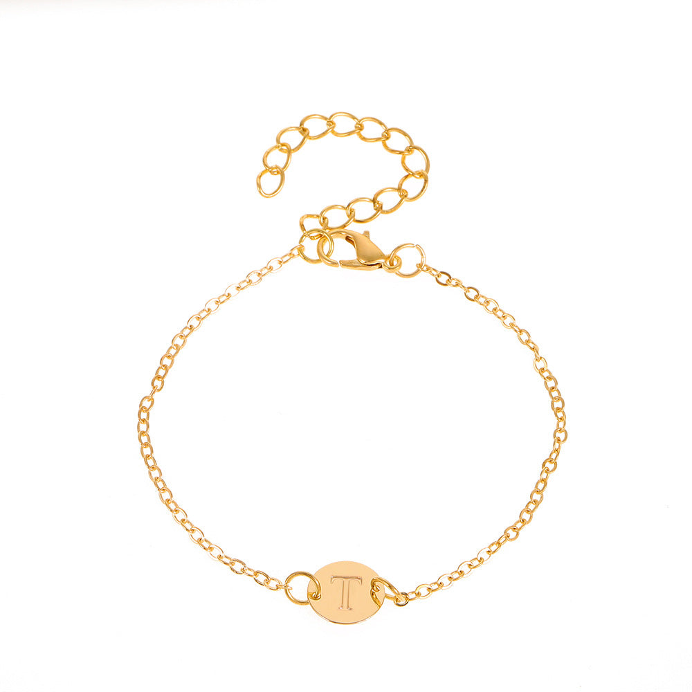 dainty chain letter initial charm bracelet