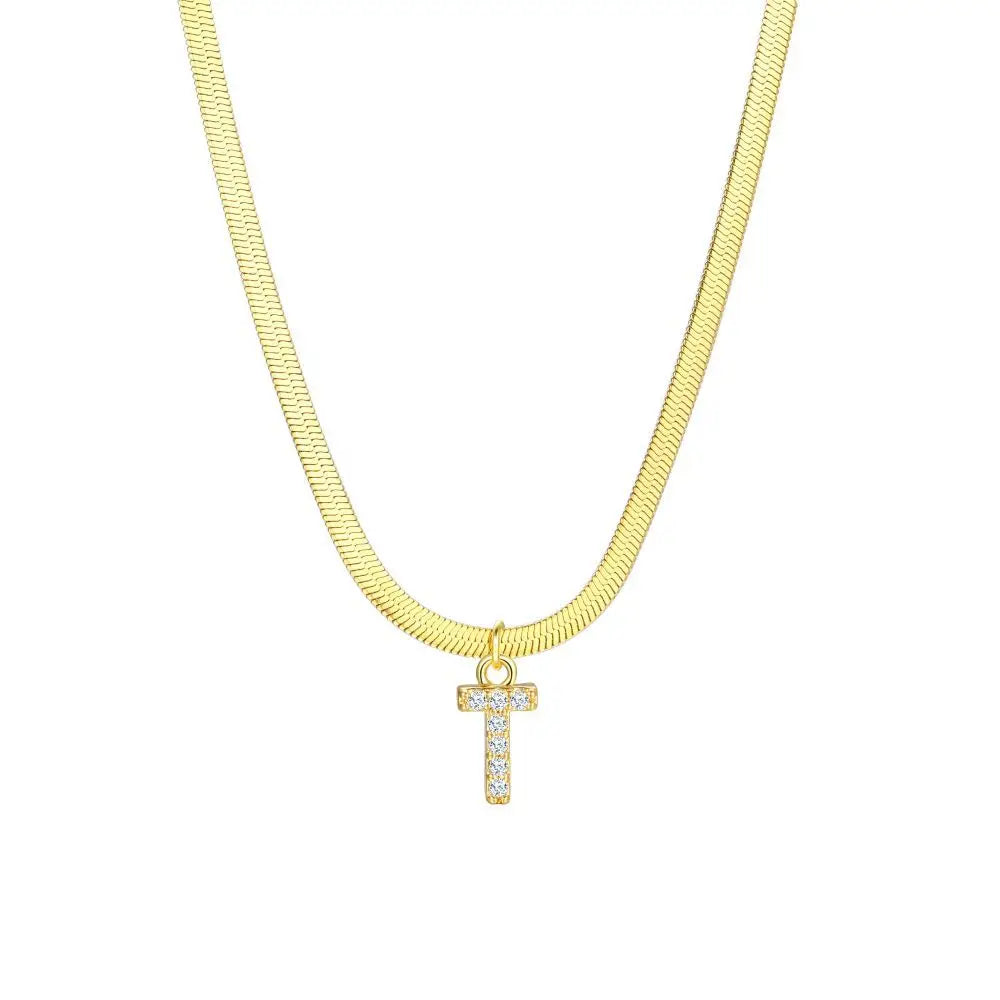 dainty diamond letter initial herringbone necklace