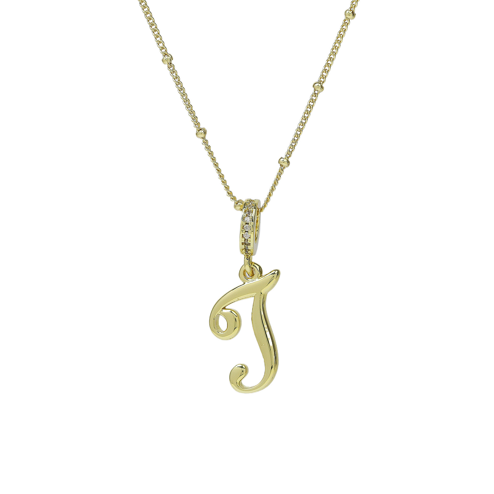 elegant cursive font satellite chain initial necklace