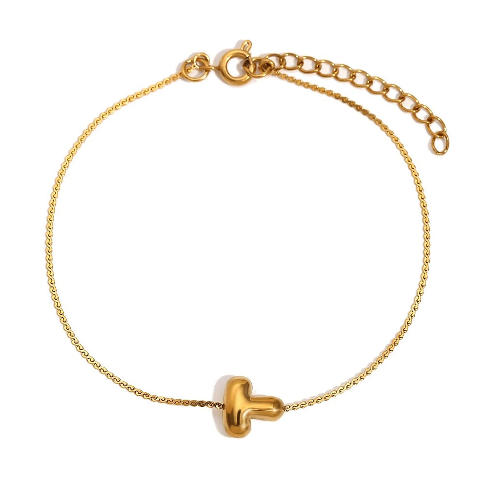 dainty bubble letter initial bracelet