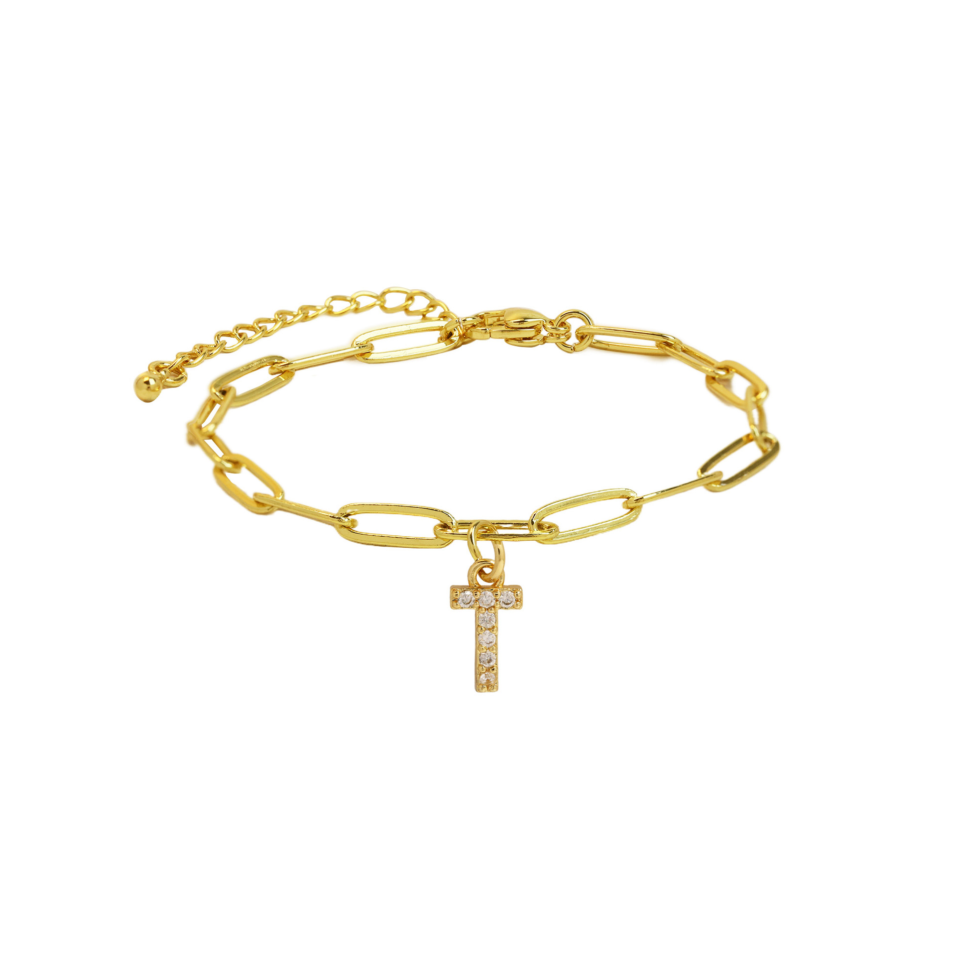 dainty paperclip letter initial bracelet