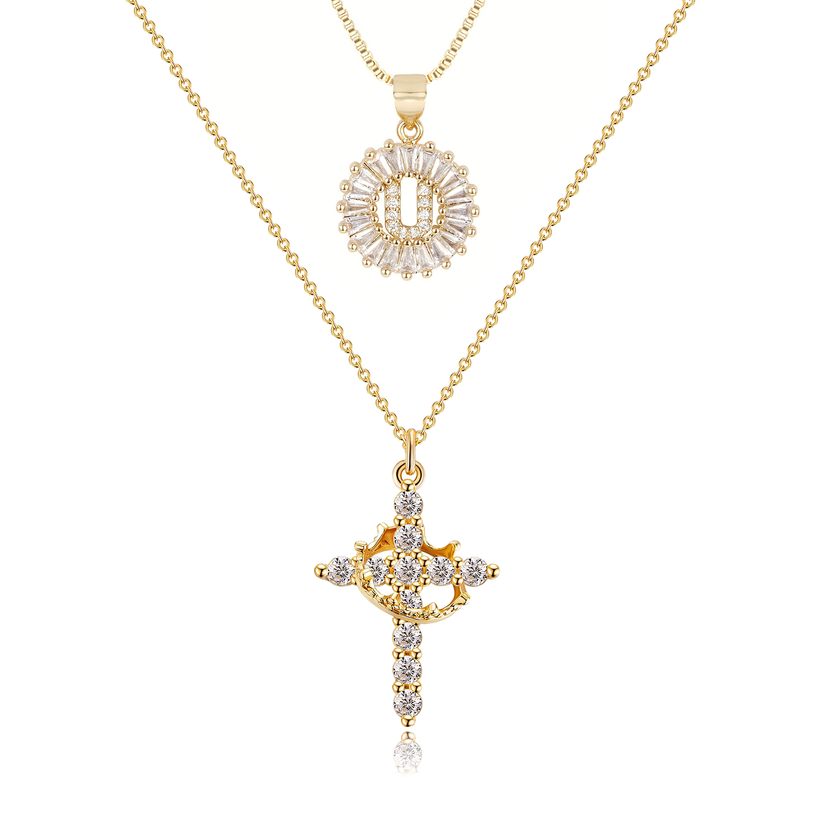 2pc 14k diamond cross crown initial necklace set