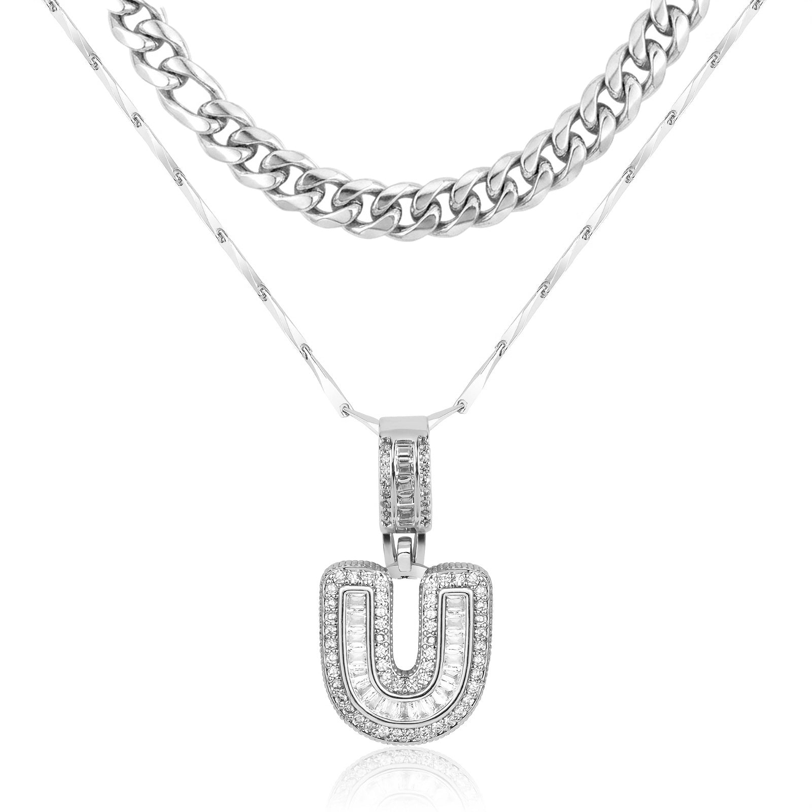 2pc 14k layered cuban initial necklaces
