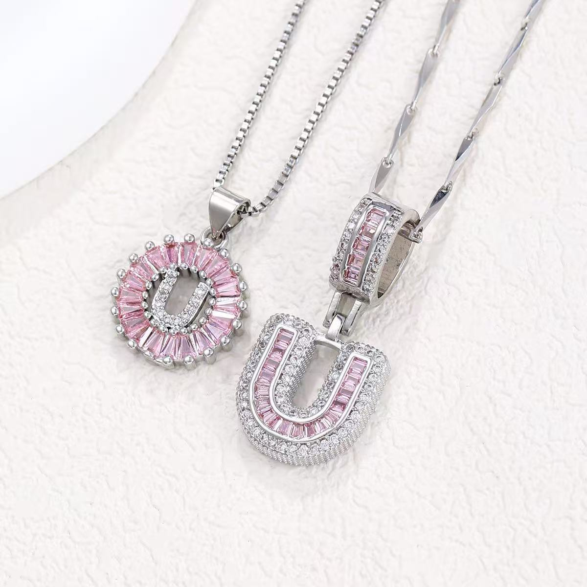 2pc 14k diamond letter initial necklaces limited pink edition