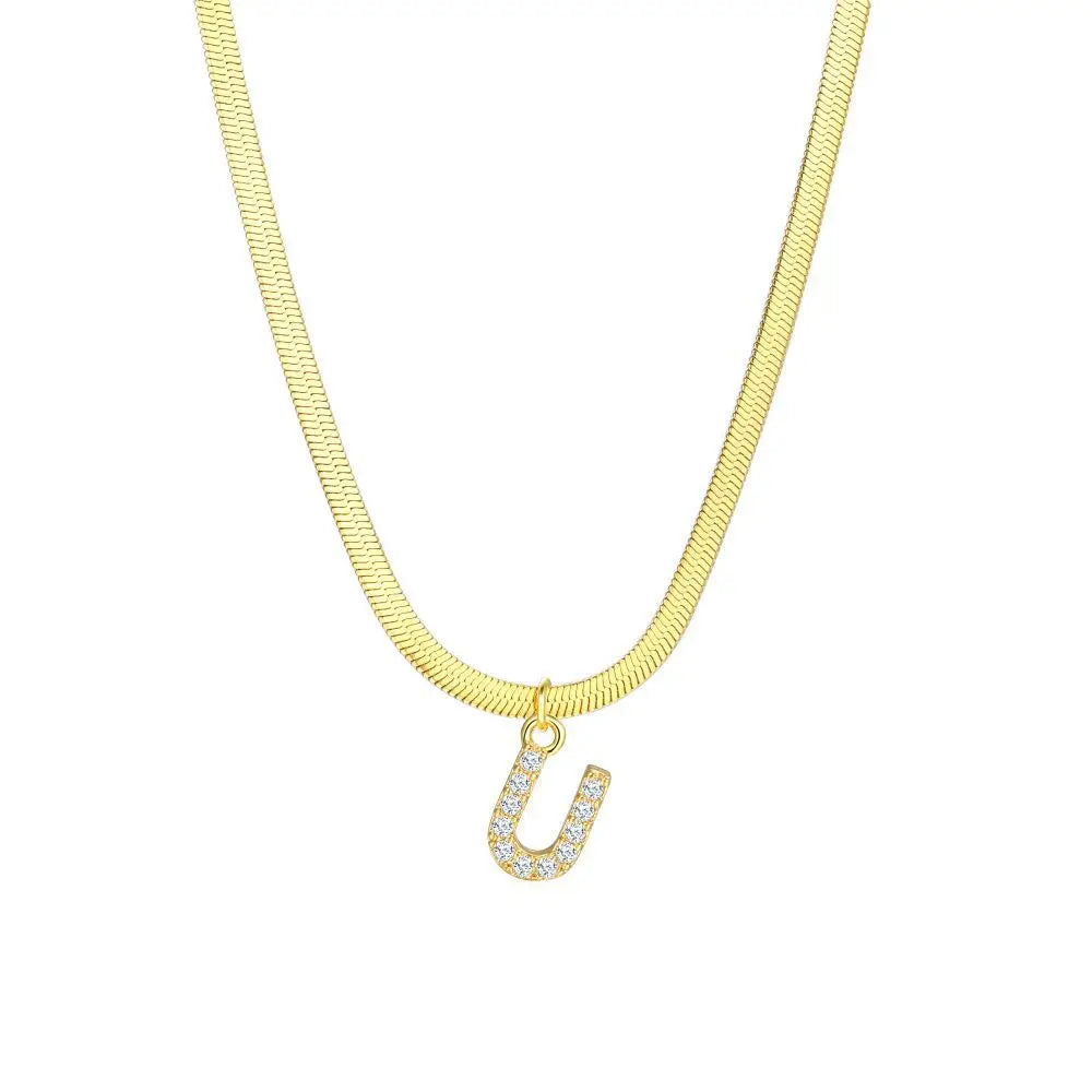 dainty diamond letter initial herringbone necklace