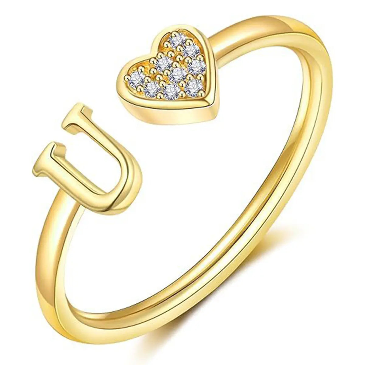elegant heart accented serif letter initial ring