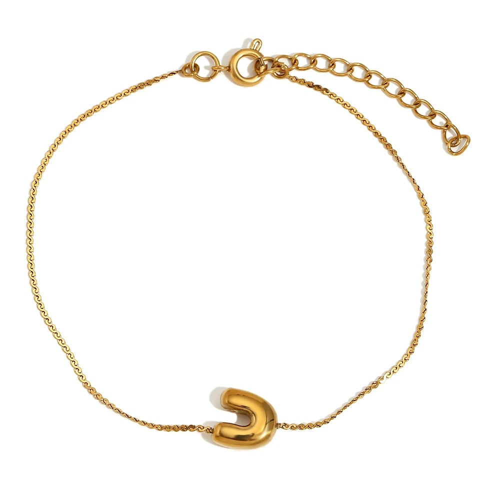 dainty bubble letter initial bracelet