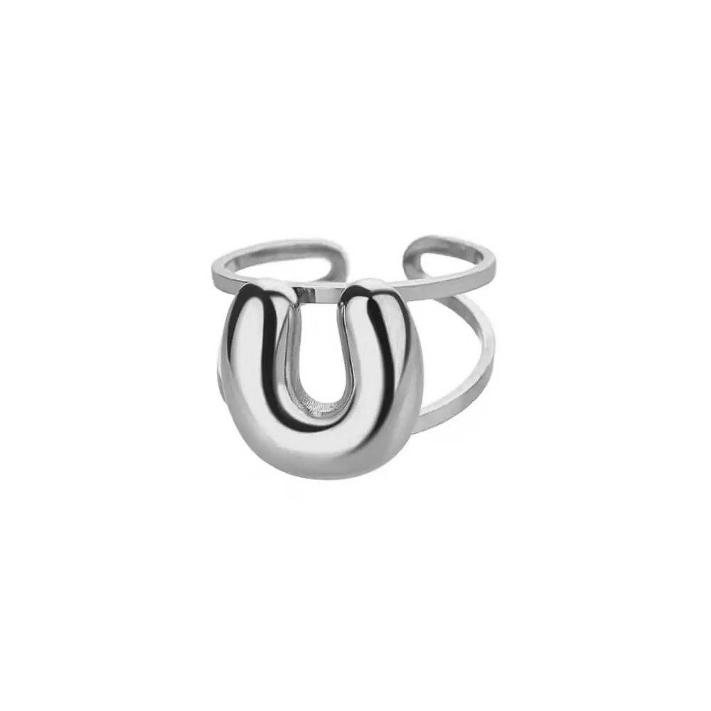adjustable open band bubble letter initial ring