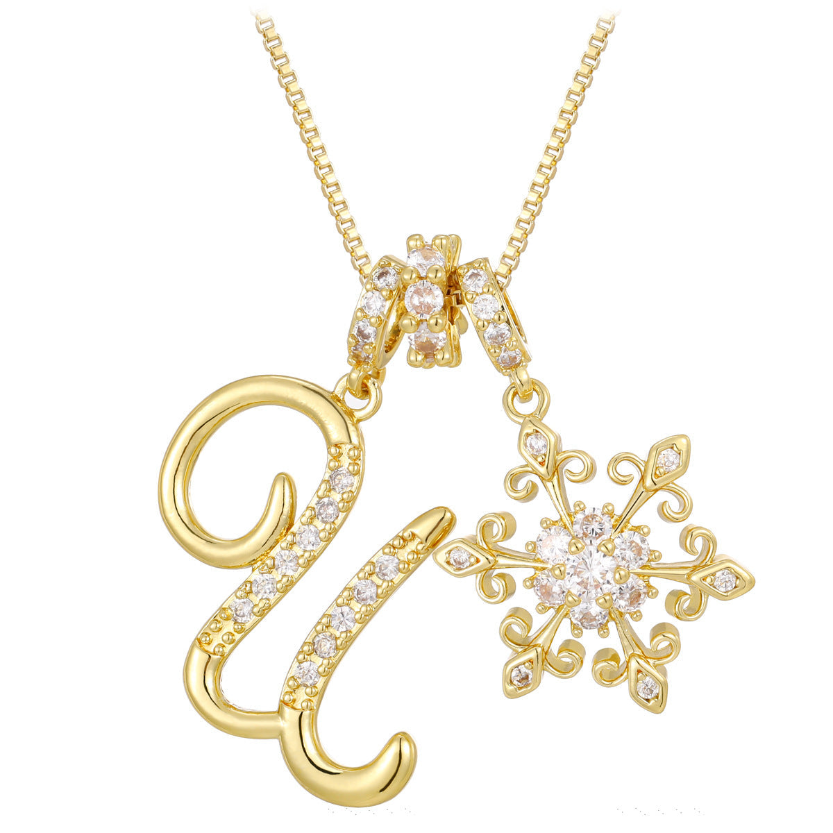 14k elegant initial snowflake necklace