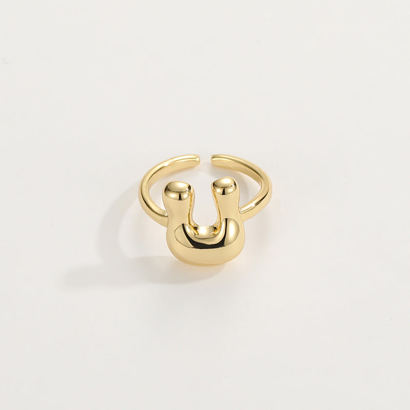 Cute Bubble Letter Initial Ring in gold