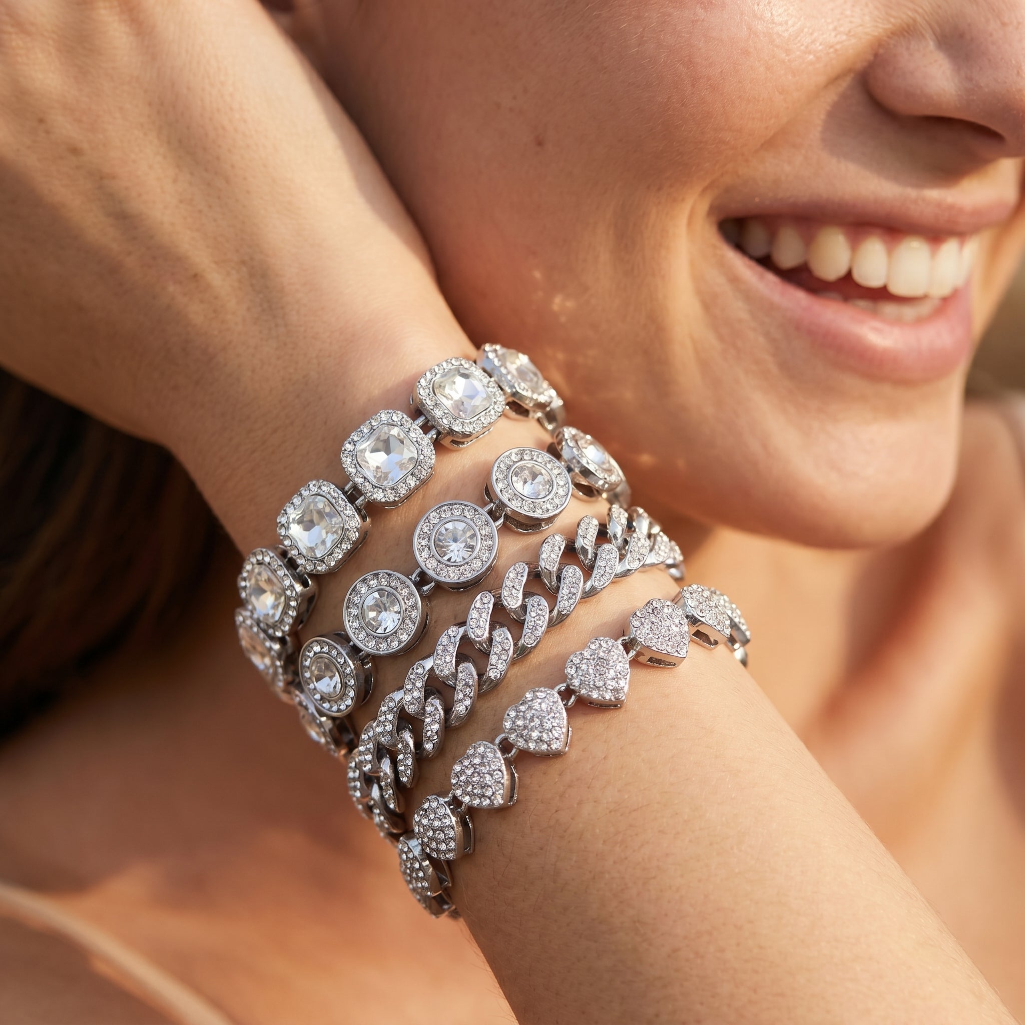 4pc Chunky Diamond Bracelet Stack in silver