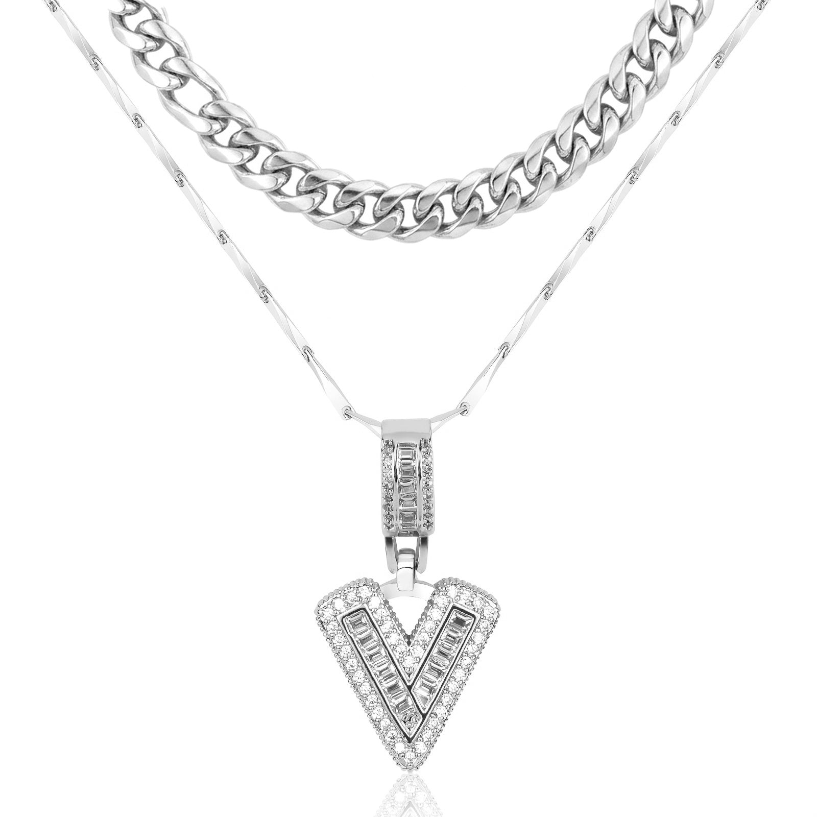 2pc 14k layered cuban initial necklaces