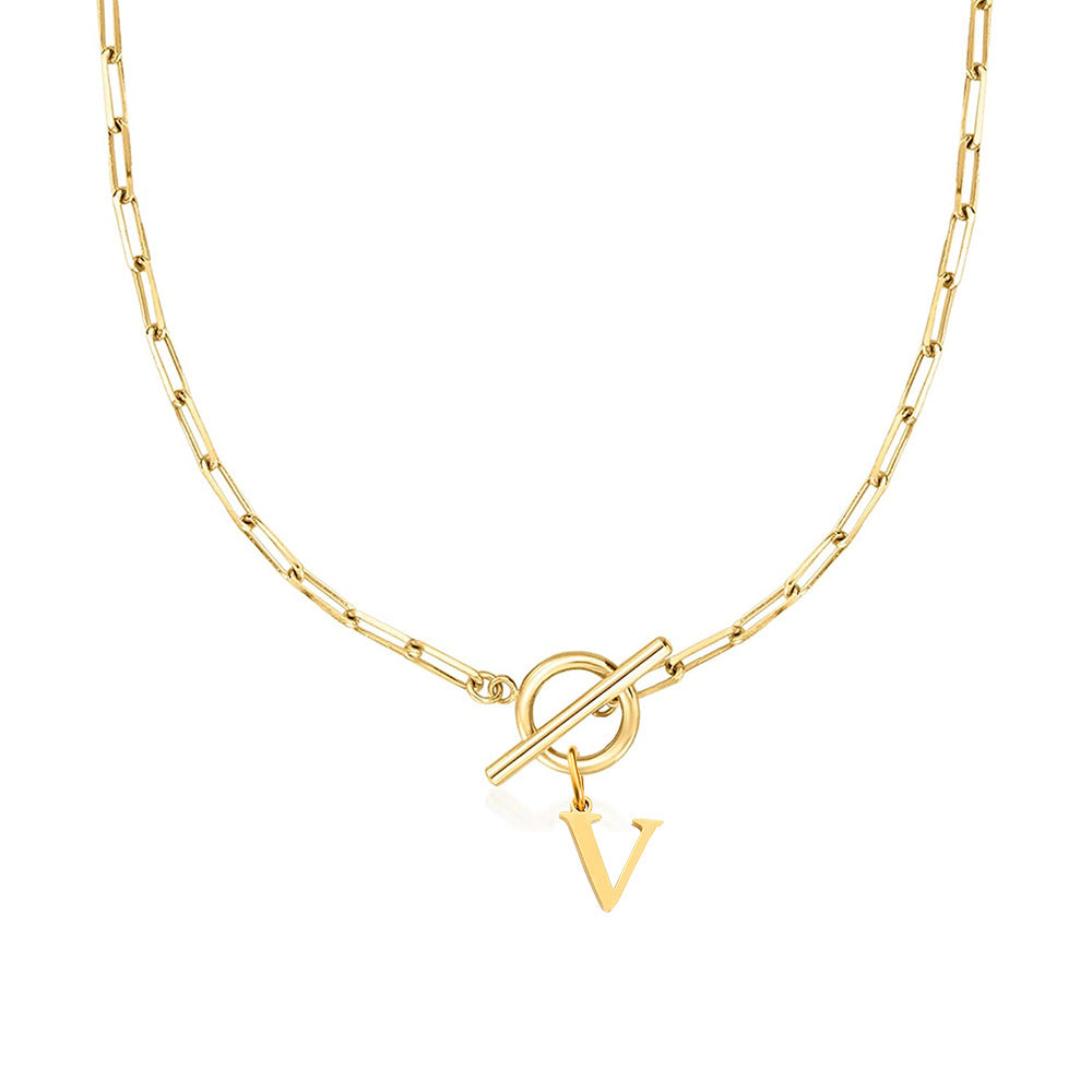 paperclip letter initial circle lock clasp necklace