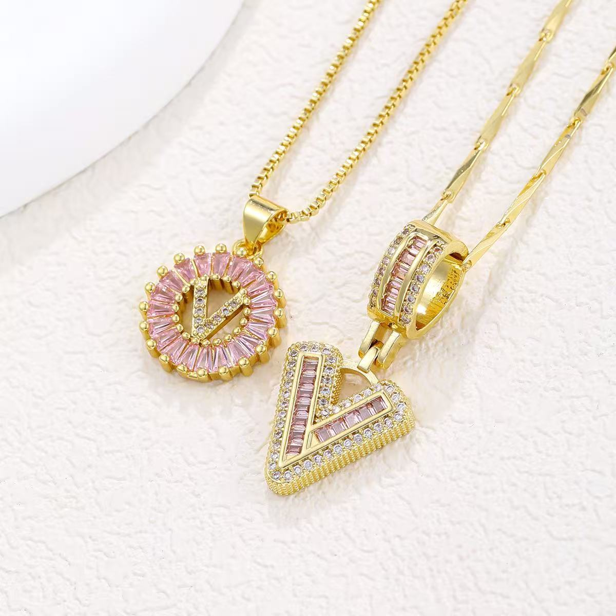 2pc 14k diamond letter initial necklaces limited pink edition